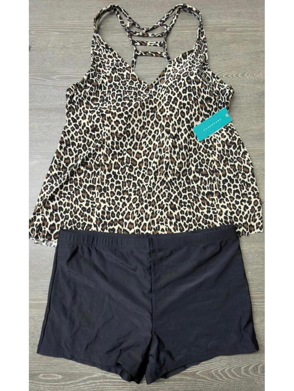 Aquagreen Animal Print Black Boyshort 2pc Swimsuit Set Women Size 16W/XL